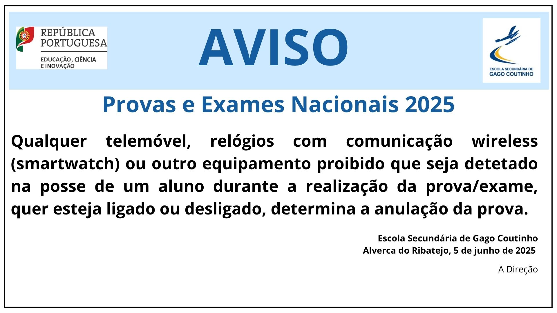 Aviso exames fraudes